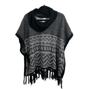 Faded Glory Women's Size M 8-10 Fringe Cowl Neck Aztec Poncho Sweater NWT